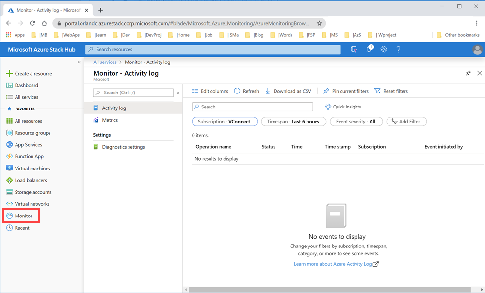 Azure Stack Hub Monitor 边栏选项卡