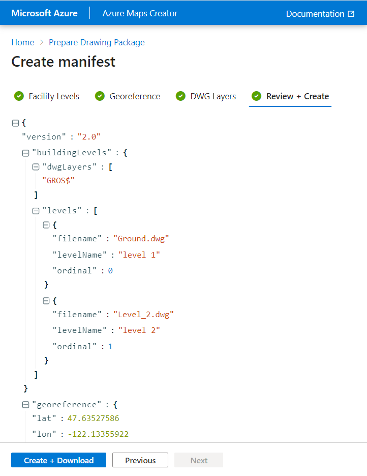 显示清单 JSON 的屏幕截图。