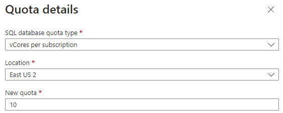 Azure 门户的屏幕截图，DTU 配额详细信息。