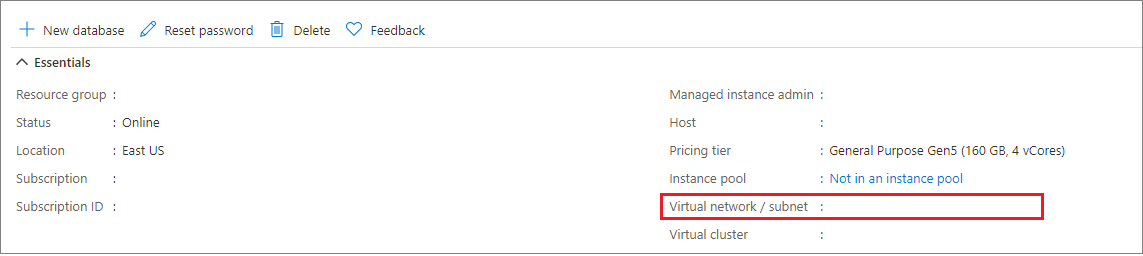 SQL 托管实例概述部分的屏幕截图。