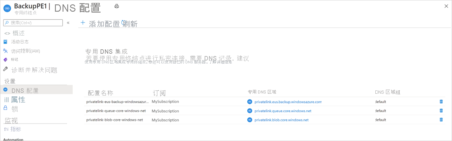 Azure 专用 DNS 区域中的 DNS 配置