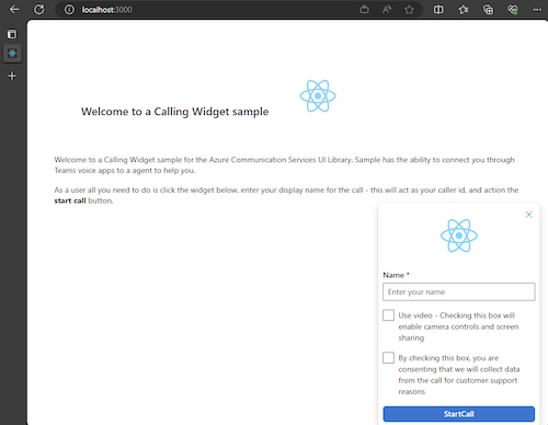 Calling Widget 示例应用主页