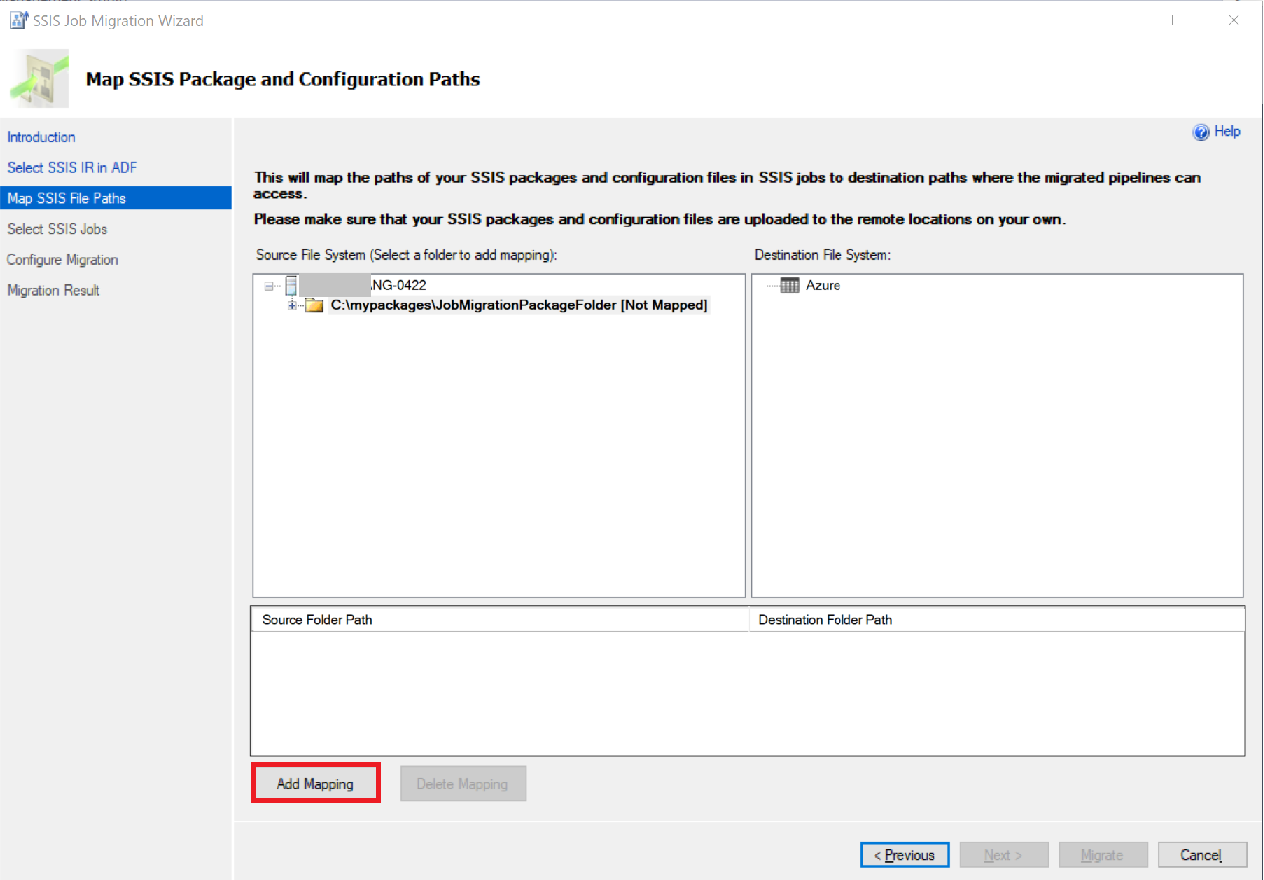 Screenshot shows the Map S S I S Package and Configuration Paths page, where you can add mapping.