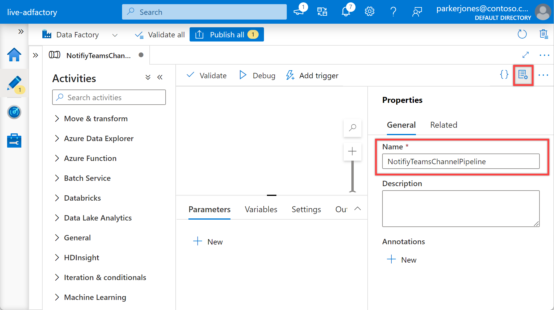 Shows the "Properties" panel.