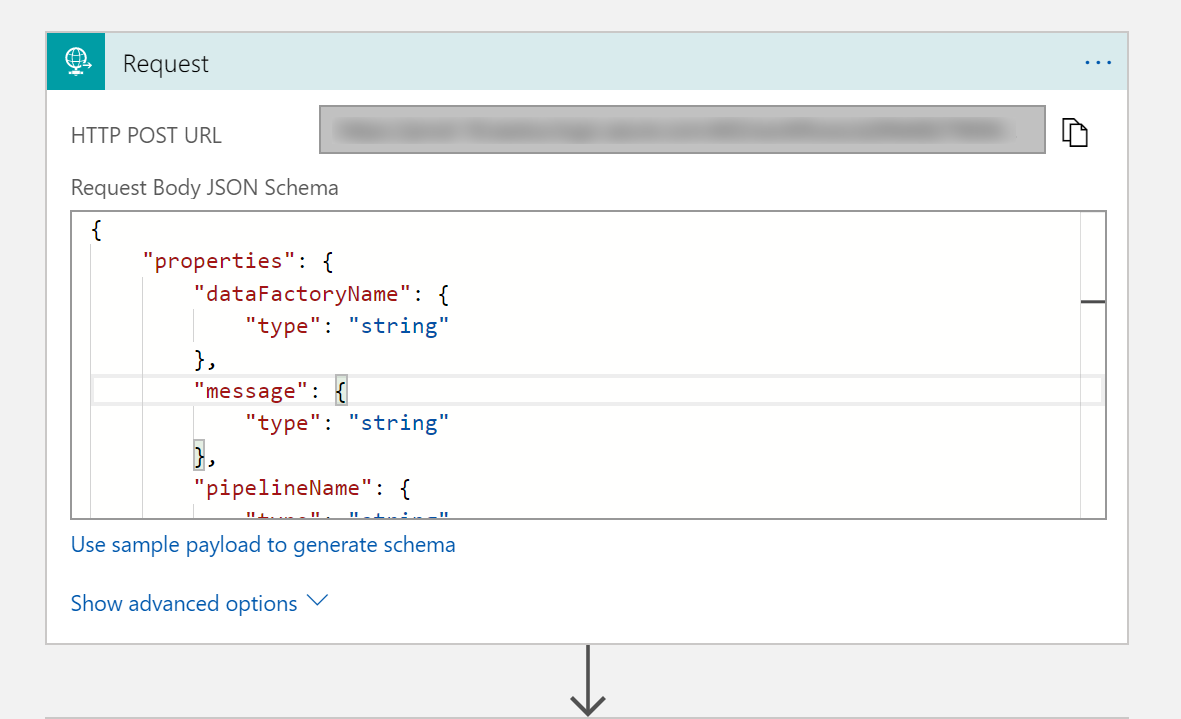 Shows a screenshot of the workflow designer with Request trigger.