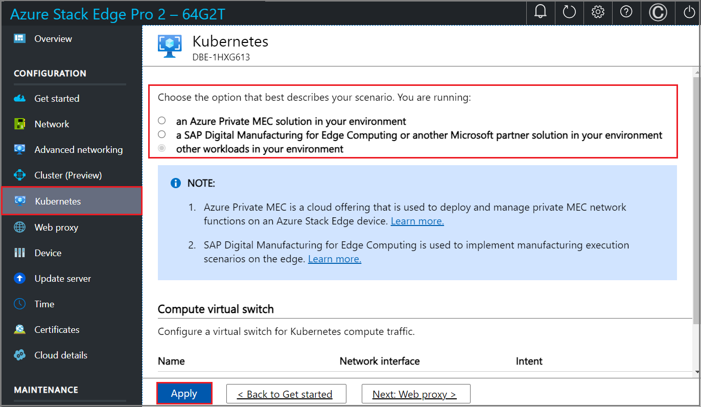 两个节点的本地 UI 的 Kubernetes 页面上的“工作负载选择”选项的屏幕截图。