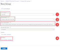 显示如何新建 Microsoft Entra 组的屏幕截图。突出显示了选择要将成员添加到此组的链接的位置。