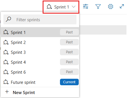 选择其他冲刺 (sprint) 的屏幕截图。