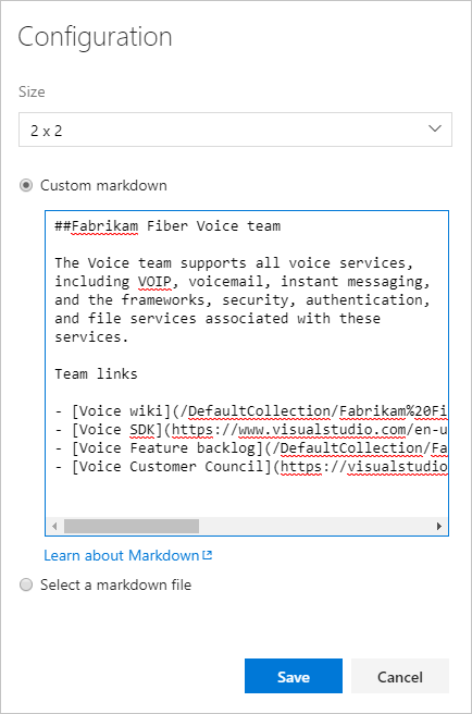 配置 markdown、文本条目的屏幕截图。