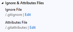 显示 Visual Studio 2019 团队资源管理器中忽略文件或属性文件的“编辑”按钮的屏幕截图。