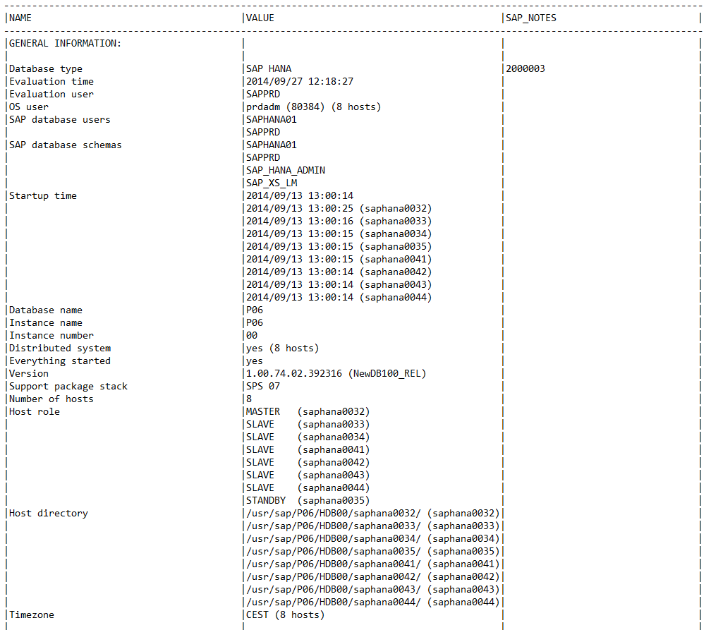 有关 SAP HANA 实例的常规信息的 HANA_Configuration_Overview_Rev110+