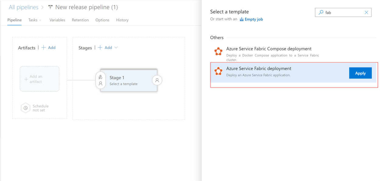 Screenshot that shows selecting a release template.