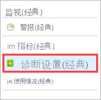 Azure 门户中“监视”下面的诊断菜单项。