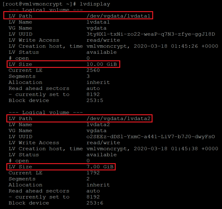 Information for logical volumes