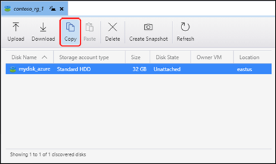 Screenshot of Azure Storage Explorer highlighting the location of the Copy button.