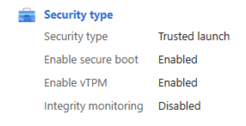 Screenshot that shows the Trusted launch properties of the VM.