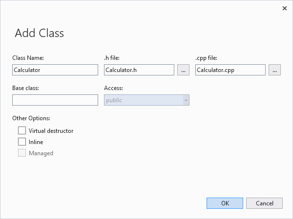 Visual Studio“添加类”对话框的屏幕截图。