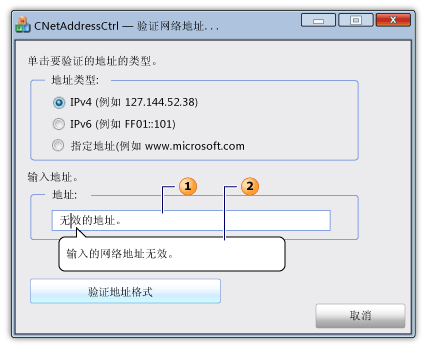 具有网络地址控制和信息提示的对话框。