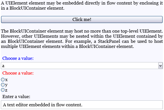 屏幕快照：嵌入在流内容中的 UIElement