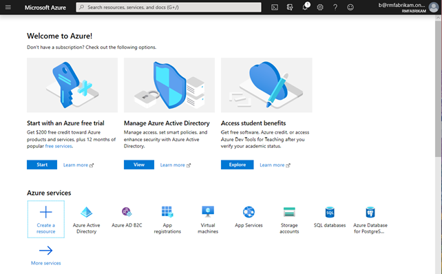 Create a Resource in Azure Portal.