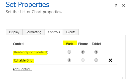 grid 控件的属性设置的屏幕截图。