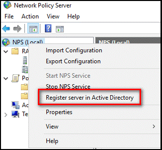 “在 Active Directory 中注册服务器”菜单选项