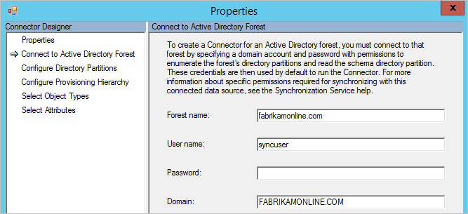 Active Directory 连接器使用的帐户