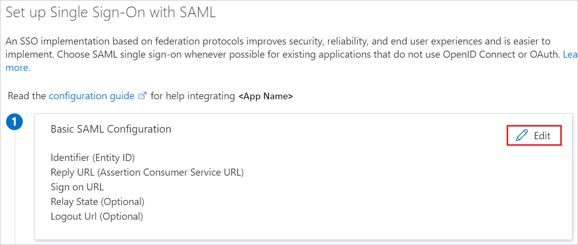 显示如何编辑基本 SAML 配置的屏幕截图。