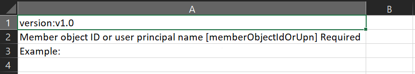 显示 CSV 文件包含要移除的组成员的姓名和 ID 的屏幕截图。