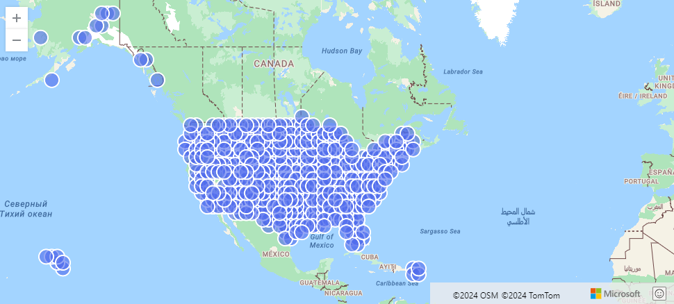 Screenshot of US storm events grouped by geohash.