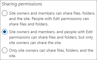 SharePoint 网站中共享权限设置的屏幕截图。