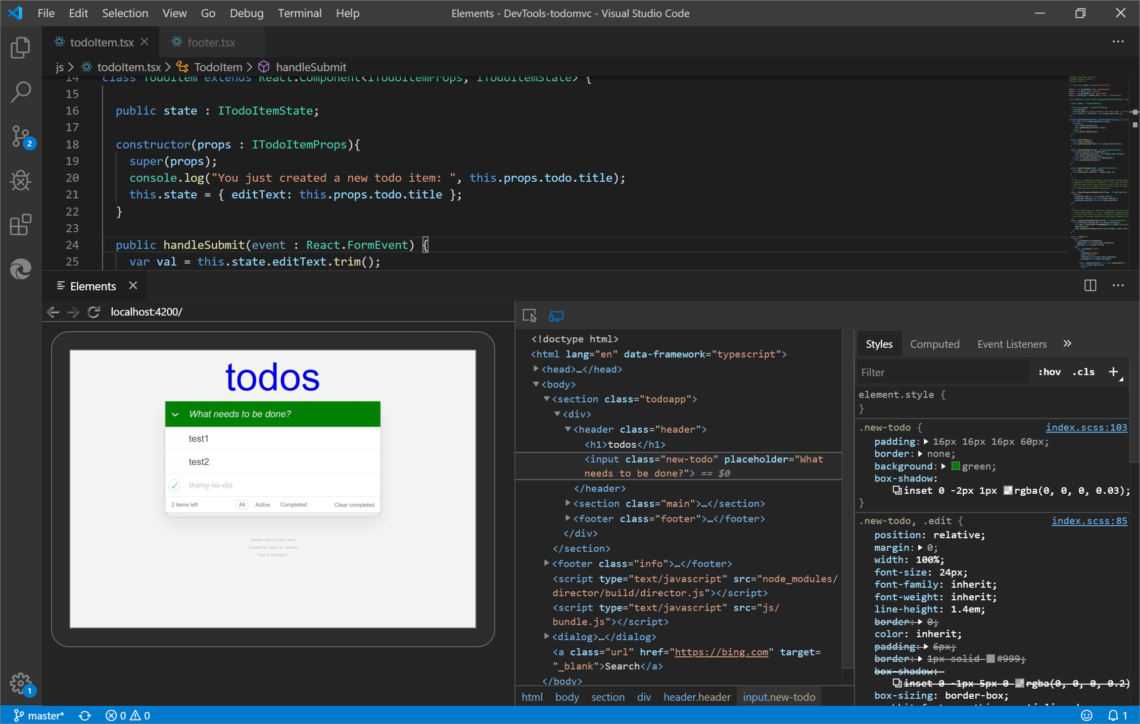 Visual Studio Code 中的元素工具，使用 Elements for Microsoft Edge 扩展