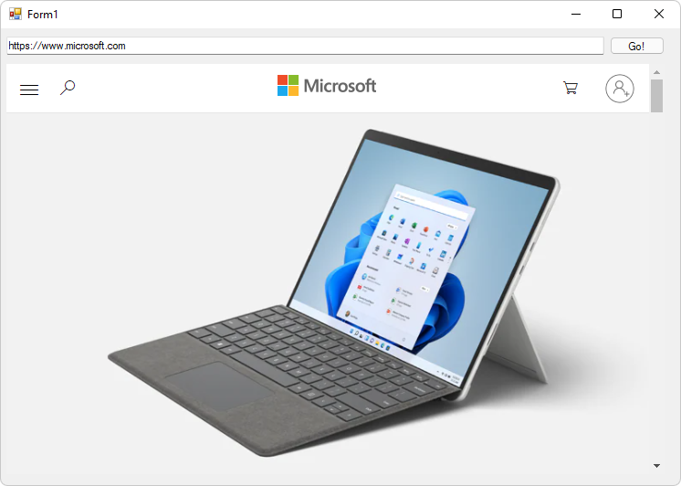 显示来自 microsoft.com 的网页内容的 Form1 WinForm 窗口