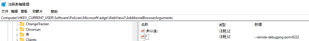 注册表编辑器中生成的注册表项