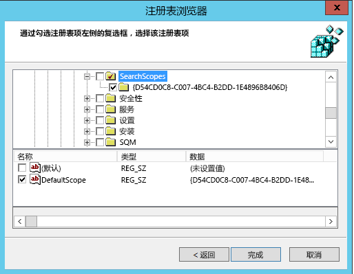 选择了 DefaultScope 的注册表浏览器。