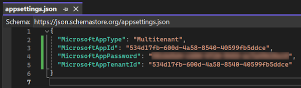 屏幕截图显示了 Appsettings Json。