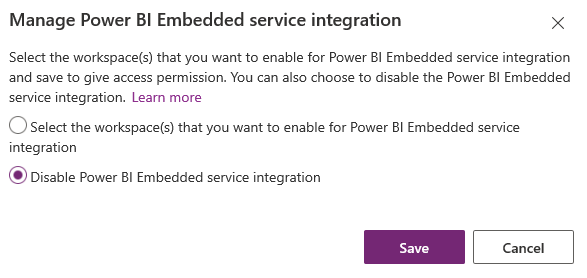 禁用 Power BI Embedded 服务。