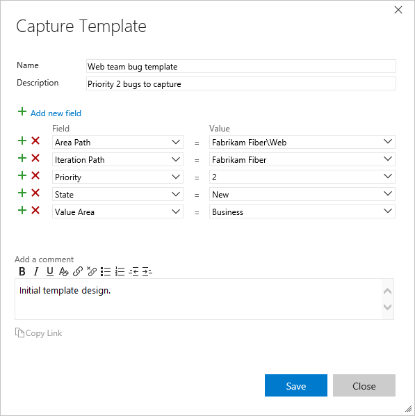 Capture template dialog