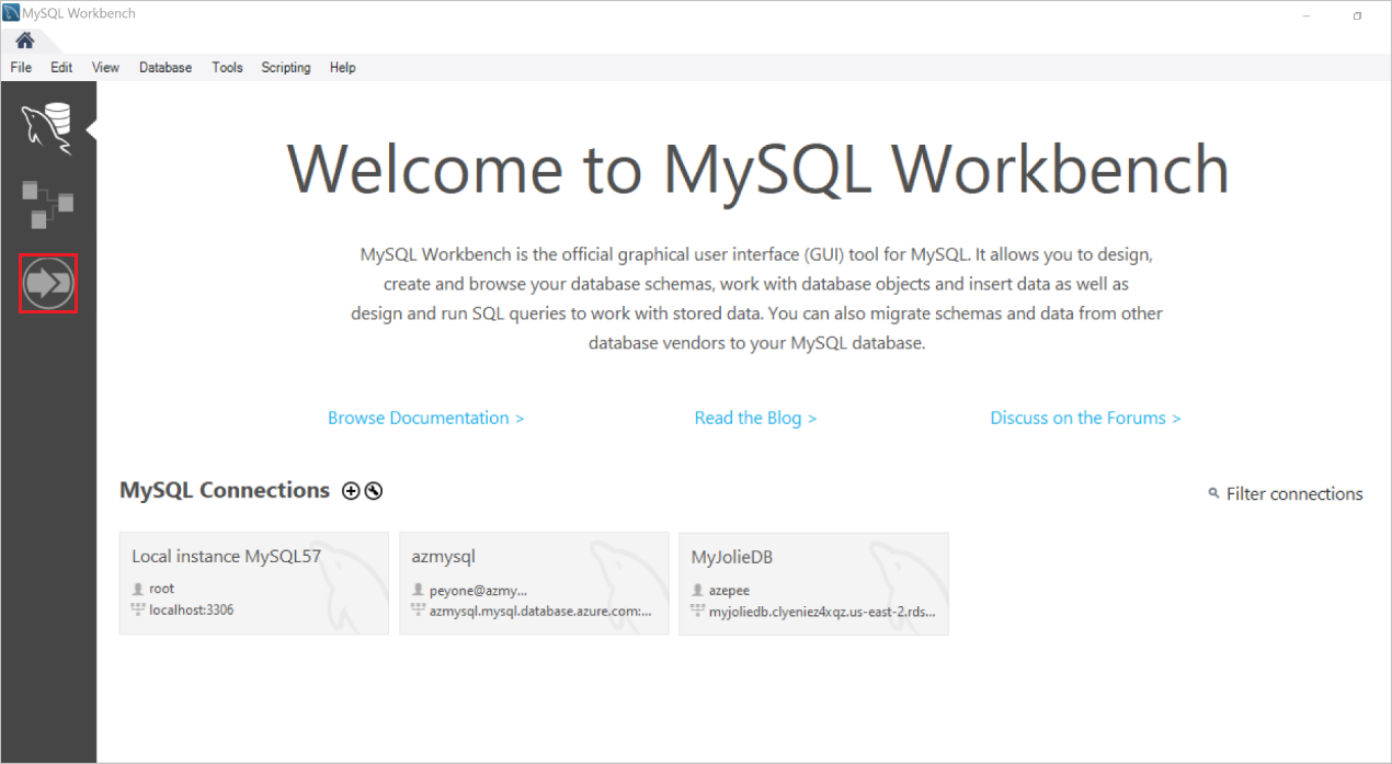 MySQL Workbench 开始屏幕