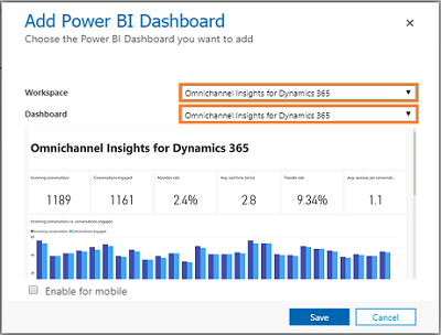 Make selections in the Workspace and Dashboard fields.