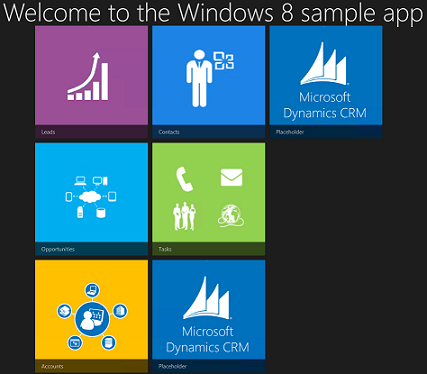 Windows 8 示例应用程序主屏幕