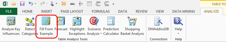 表分析工具中的“从示例填充”按钮表分析工具