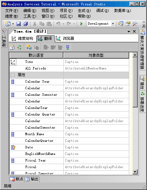 维度设计器的“翻译”选项卡