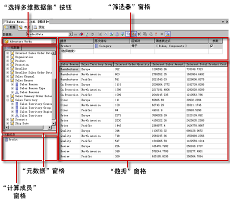 Analysis Services MDX 查询设计器，设计视图