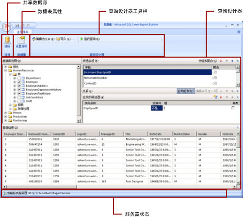 报表生成器共享数据集设计视图