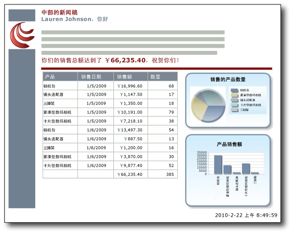 具有表、图表和仪表的自由格式报表