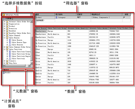 Analysis Services MDX 查询设计器，设计视图