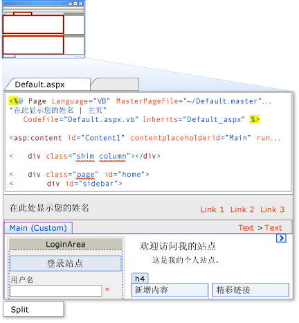 HTML 设计器的拆分选项卡视图