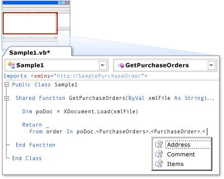 Visual Basic 中的 XML IntelliSense