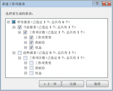 展开的“新建工作项报表”对话框